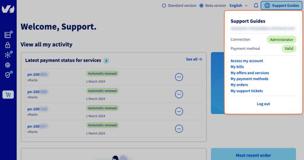 OVHcloud control panel