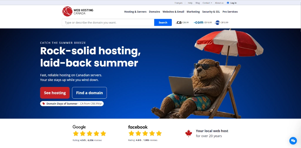 Web Hosting Canada homepage